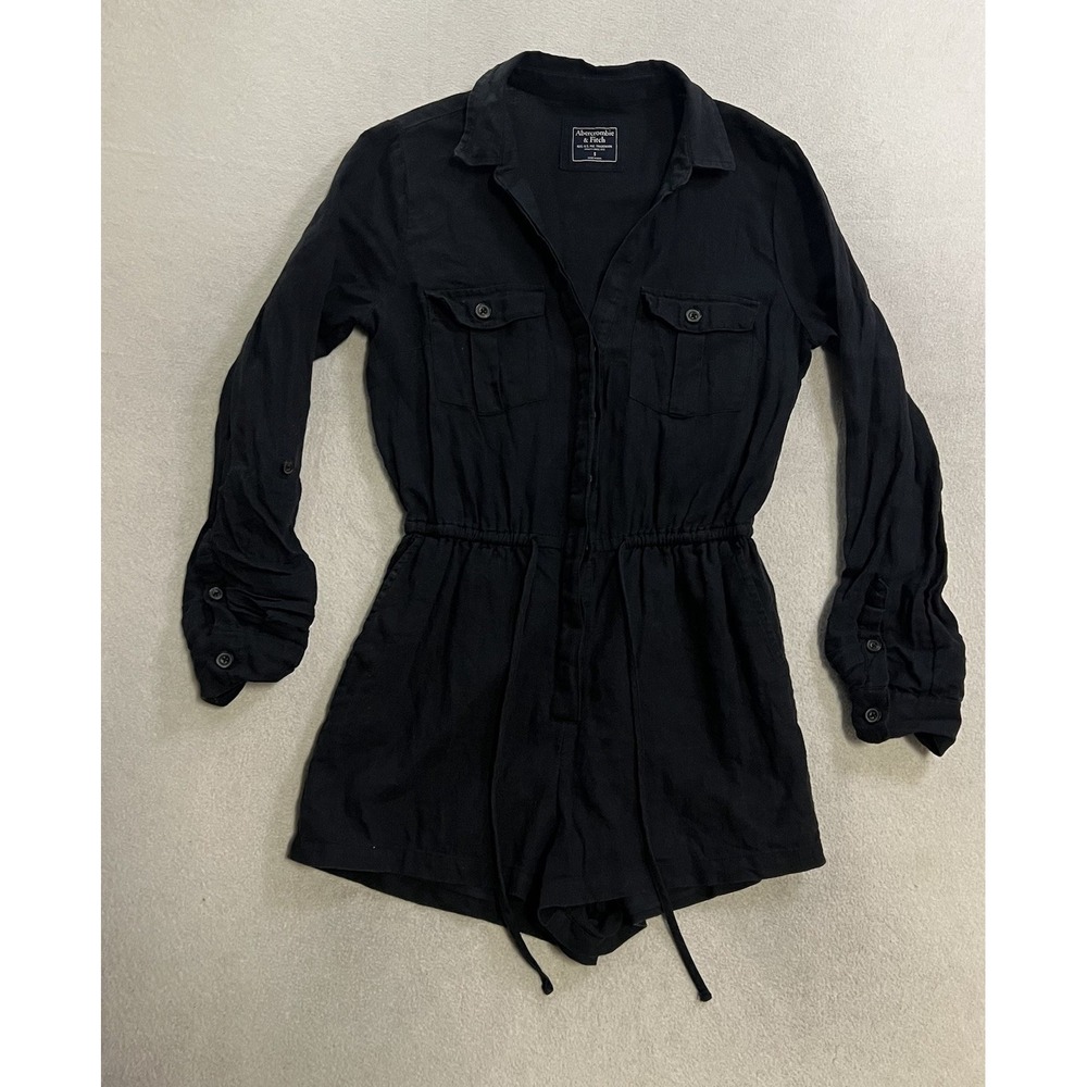 Abercrombie & Fitch Romper Women's Small Linen Blend Long Sleeve Black Utility